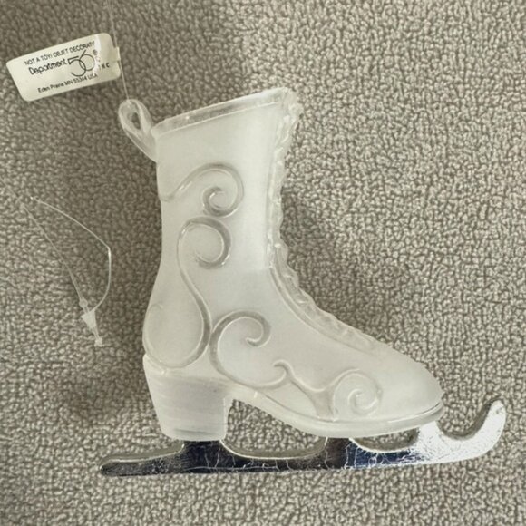 NWT Vtg Retired Dept. 56 Frosted Ice Skate Xmas Ornament Silver Tone Metal Blade - Picture 5 of 9